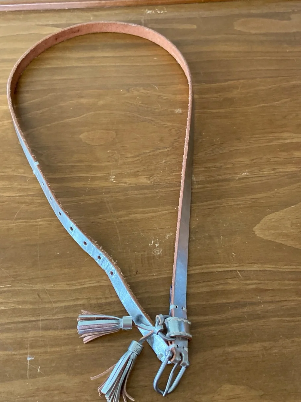 Sperry Slim Tan Leather Waist Belt with Tassels